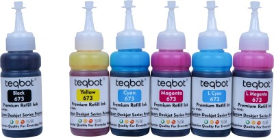 Teqbot Ink for Use In Epson L800/ L805/ L810/ L850/ L1800 (C/M/Y/BK/LC/LM) - 70g x 6) Black + Tri Color Combo Pack Ink Bottle