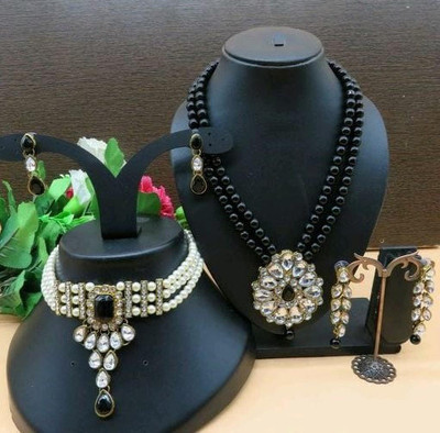 JewelShadi Alloy Gold-plated Black Jewellery Set(Pack of 1)