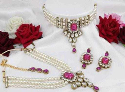 JewelShadi Alloy Gold-plated Pink Jewellery Set(Pack of 1)