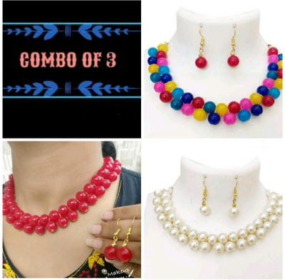 JewelShadi Alloy Gold-plated Multicolor Jewellery Set(Pack of 3)