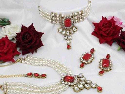 JewelShadi Alloy Gold-plated Red Jewellery Set(Pack of 1)