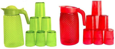 Mugo jag set combo green red Jug Glass Set(Plastic)
