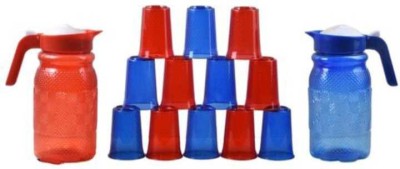 Mugo jag set combo red blue Jug Glass Set(Plastic)