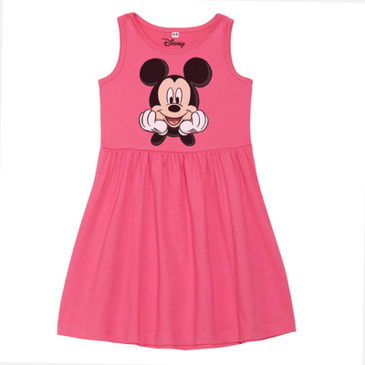 Disney By Wear Your Mind Girls Midi/Knee Length Casual Dress(Pink, Sleeveless)