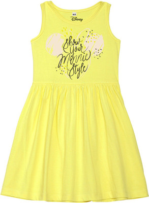 Disney By Wear Your Mind Girls Midi/Knee Length Casual Dress(Yellow, Sleeveless)