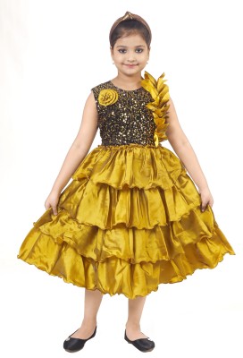 Star Case Girls Calf Length Festive/Wedding Dress(Yellow, Sleeveless)