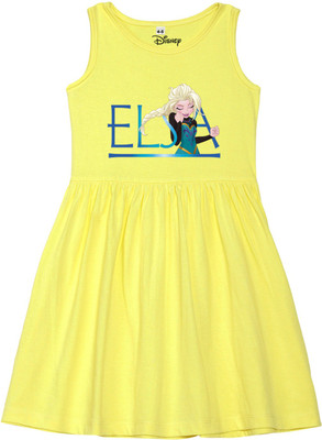 DISNEY Girls Midi/Knee Length Casual Dress(Yellow, Sleeveless)