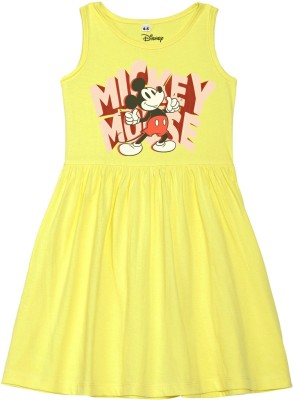 Disney By Wear Your Mind Girls Midi/Knee Length Casual Dress(Yellow, Sleeveless)