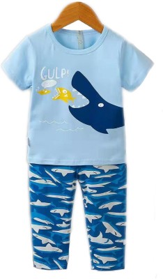 Bold N Elegant Kids Nightwear Baby Boys & Baby Girls Printed Cotton Blend(Light Blue Pack of 1)