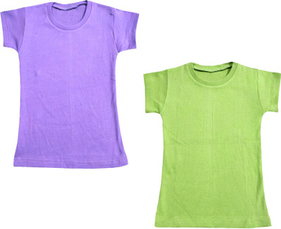 KAVYA Boys & Girls Solid Cotton Blend Regular T Shirt(Multicolor, Pack of 2)