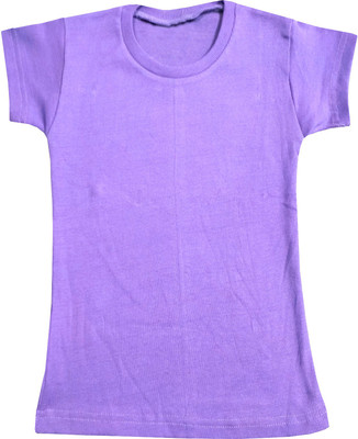 Indistar Boys & Girls Solid Cotton Blend Regular T Shirt(Purple, Pack of 1)
