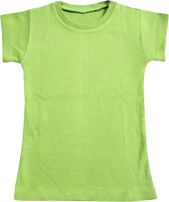 Indistar Boys & Girls Solid Cotton Blend Regular T Shirt(Green, Pack of 1)