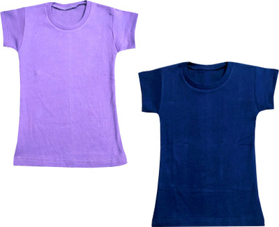 Indistar Boys & Girls Solid Cotton Blend Regular T Shirt(Multicolor, Pack of 2)