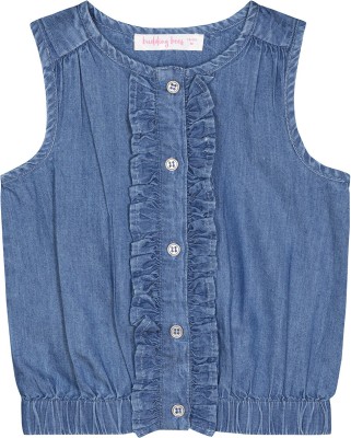 BUDDING BEES Girls Casual Denim Shirt Style Top(Blue, Pack of 1)