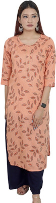 INDICRAFT Women Printed Straight Kurta(Orange)