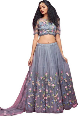 FULPARI Embroidered Semi Stitched Lehenga Choli(Grey)