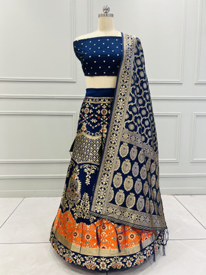 Payu Self Design Semi Stitched Lehenga Choli(Orange)
