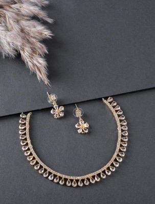 prem Brass Gold-plated White Jewellery Set(Pack of 1)