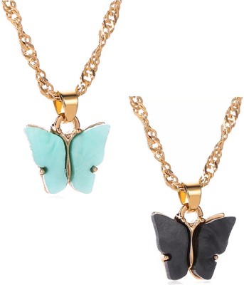 Vembley Combo of 2 Gorgeous Gold Plated Black and Blue Mariposa Pendant Necklace Gold-plated Plated Alloy Necklace