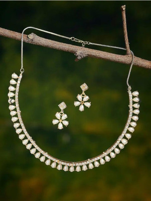 prem Brass Gold-plated White Jewellery Set(Pack of 1)