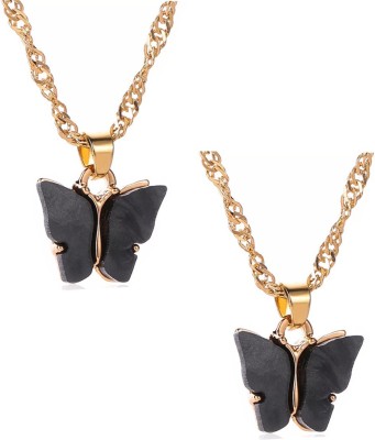 Vembley Combo of 2 Gorgeous Gold Plated Black Mariposa Pendant Necklace Gold-plated Plated Alloy Necklace