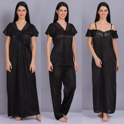 Golden Diva Women Nighty Set(Black)
