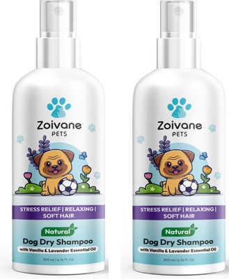 Zoivane Dog Dry Shampoo With Vanilla & Lavender Essential Oil | 200 ML Pack of 2 Allergy Relief, Anti-microbial, Conditioning, Whitening and Color Enhancing VANILLA AND LAVENDER ESSENTIAL OIL Dog Shampoo(400 ml)