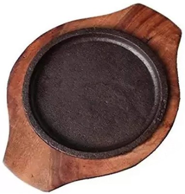 Sarsawal Dessert Serving Plate Brownie Sizzler Tray with Wooden Base, 5 inch Sizzler Tray(Microwave Safe)