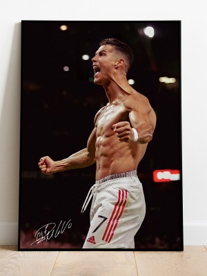 Cristiano Ronaldo Celebration Poster With Autograph / For Room Decoration / For Football Fans / For Gifting Paper Print(19 inch X 13 inch)