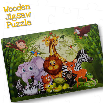 Toys universe Wooden Animal Jigsaw Puzzle Games | Jungle Puzzle Kit for 4 Year + Kids(8 Pieces)