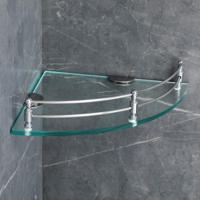 Garbnoire Glass Corner Shelf, Bathroom Shelf, Bathroom Accessories for Home Decor Glass, Stainless Steel Wall Shelf(Number of Shelves - 1, Clear)