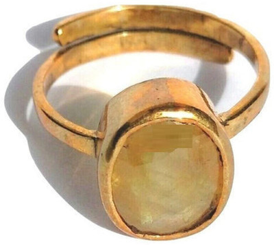 RATAN BAZAAR Ratan Bazaar Certified Yellow Sapphire Natural Gemstone Ring for Women Copper Sapphire Gold Plated Ring