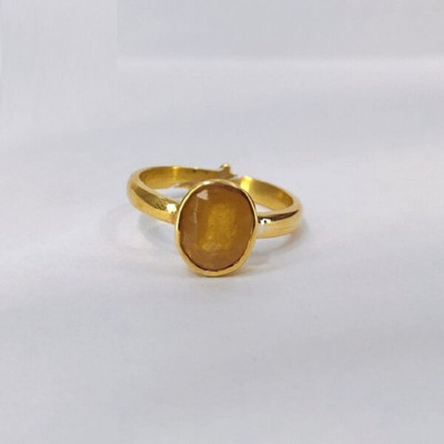 KUNDLI GEMS Kundli Gems Natural Yellow Sapphire Stone Unisex Copper Sapphire Gold Plated Ring
