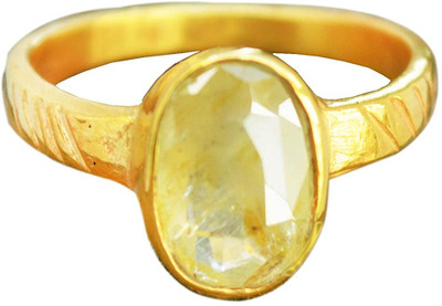 KUNDLI GEMS Kundli Gems Most Demanded Yellow Sapphire Gemstone Ring For Women Copper Sapphire Gold Plated Ring