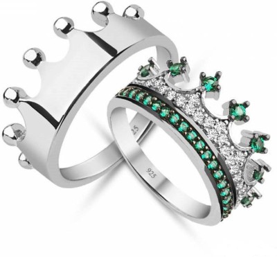 BLOOM STYLE Hot Sale New Crown Couple Ring 925 Original Silver Jewellery Silver Diamond Silver Plated Ring Set