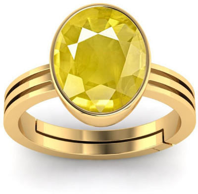 RATAN BAZAAR Ratan Bazaar Certified & Natural Yellow Sapphire Ring for Women Copper Sapphire Gold Plated Ring