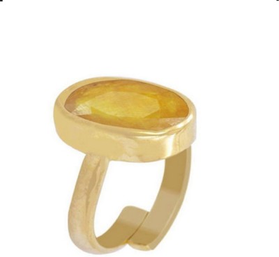 KUNDLI GEMS Kundli Gems Most Demanded Yellow Sapphire Gemstone Ring For Women Copper Sapphire Gold Plated Ring