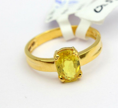 RATAN BAZAAR Ratan Bazaar Natural Yellow Sapphire Stone Ring Copper Sapphire Gold Plated Ring