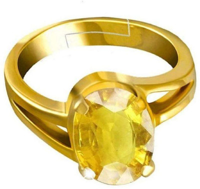 KUNDLI GEMS Kundli Gems Original Yellow Yellow Sapphire Ring Copper Sapphire Gold Plated Ring