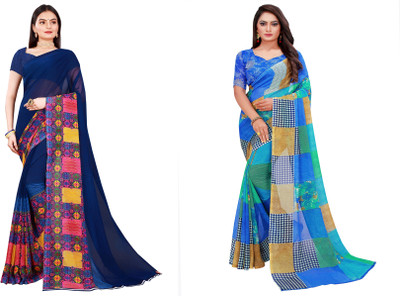 Saadhvi Printed Daily Wear Georgette Saree(Pack of 2, Gold)