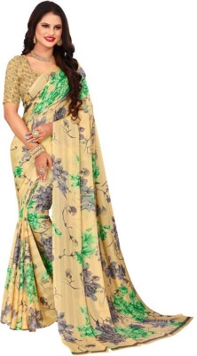 Hetvi Fashion Floral Print Bollywood Georgette Saree(Cream)