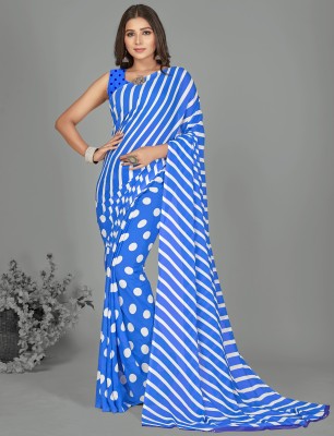 Anand Sarees Striped Daily Wear Georgette Saree(Light Blue, White)