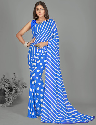 Anand Sarees Striped Daily Wear Georgette Saree(Light Blue, White)