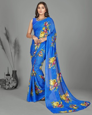 Anand Sarees Floral Print Daily Wear Georgette Saree(Blue)