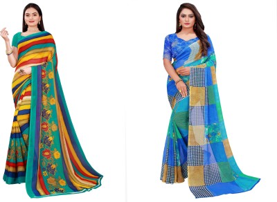 Samai Floral Print Bollywood Georgette Saree(Pack of 2, Blue)