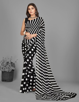 Anand Sarees Striped Daily Wear Georgette Saree(White, Black)