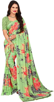 Ghan Sals Floral Print Bollywood Georgette Saree(Light Green)