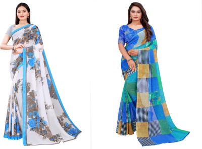 Suali Printed Daily Wear Georgette Saree(Pack of 2, Dark Blue)