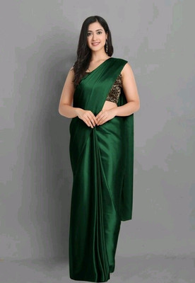 Arpita Fashion Solid/Plain Bollywood Silk Blend Saree(Dark Green)