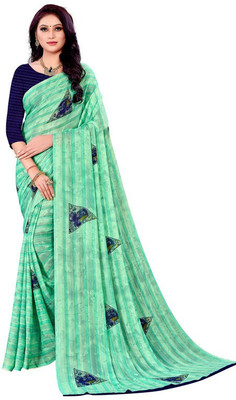Sitanjali Geometric Print Bollywood Georgette Saree(Light Green)